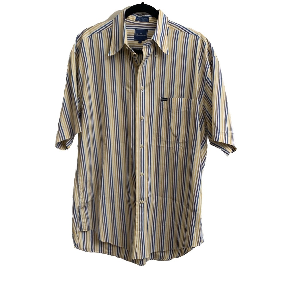 Faconnable Stripe Shirt Short Sleeve Stripes Buttoned Yellow Size Large